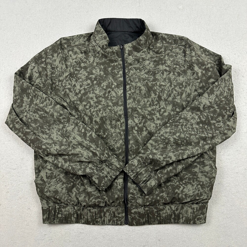 Lululemon Jacket Women 10 Green Camo Bombs Away Full Zip Reversible Lightweight